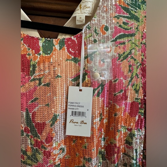 Flora Bea Ferris Sequin Floral Cocktail Midi Dress NWT Size Medium - Picture 6 of 11